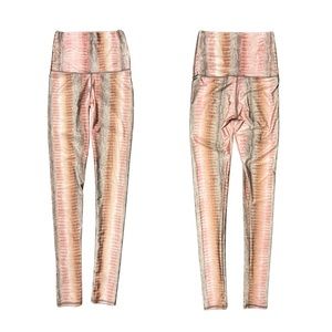 EUC Emily Hsu Designs S Pink Python Snakeskin High-Rise Leggings Yoga Small Tan